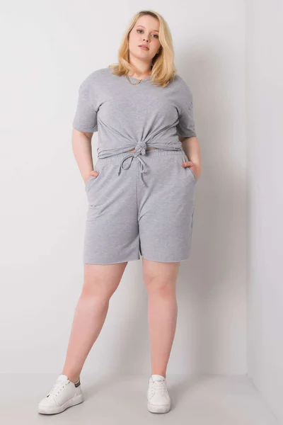 Dámské plus size šedé bavlněné šortky FPrice