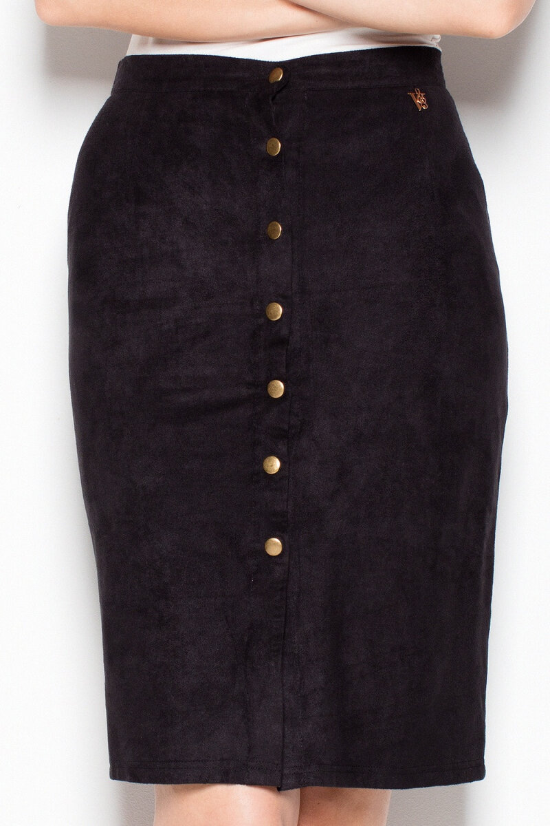 Černá semišová tužková sukně s ozdobnými knoflíky - Venaton, XL i10_P68631_2:93_