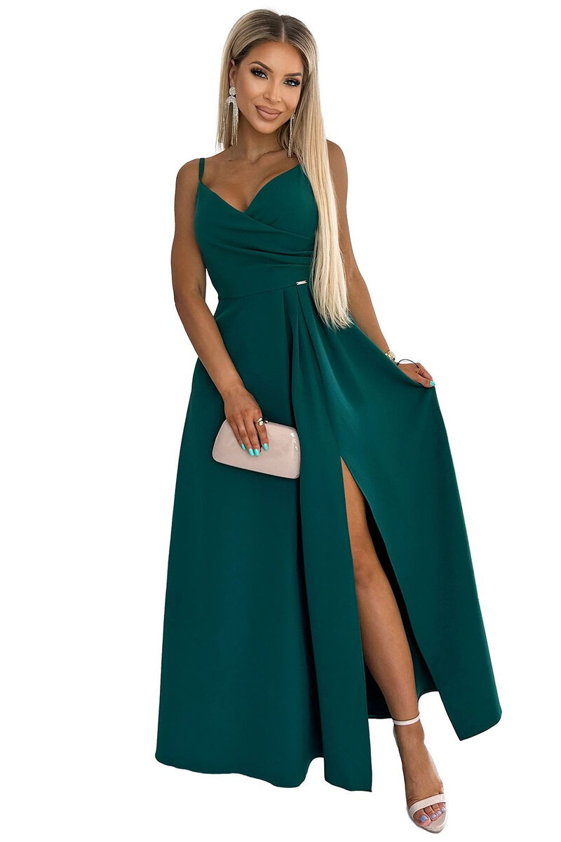 Zelené šaty CHIARA - Numoco s rozparkem, Zelená S i41_9999931988_2:zelená_3:S_