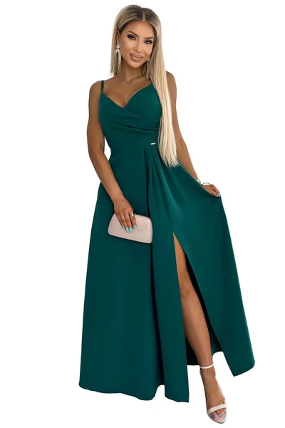 Zelené šaty CHIARA - Numoco s rozparkem
