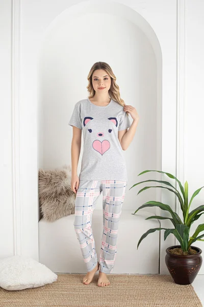 Šedé pyžamo pro ženy se srdcem - Noviti