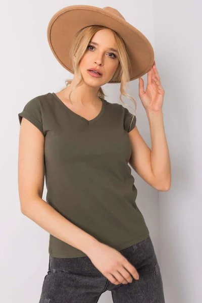 Khaki dámské tričko Fashionhunters Basic