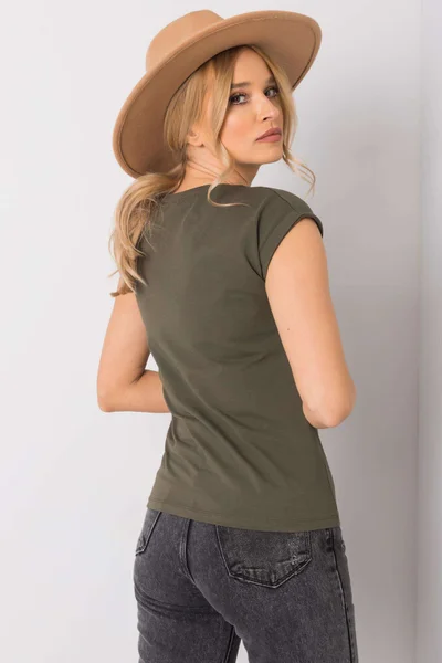 Khaki dámské tričko Fashionhunters Basic