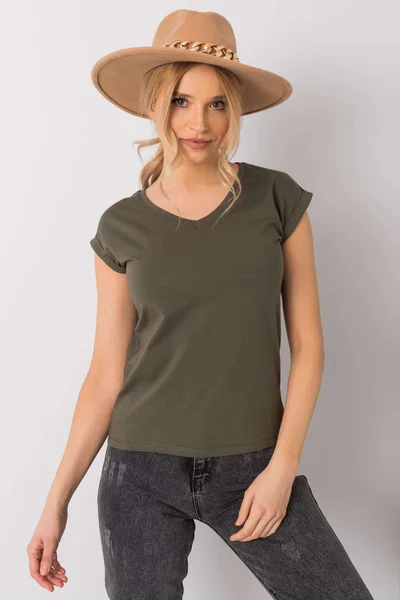 Khaki dámské tričko Fashionhunters Basic