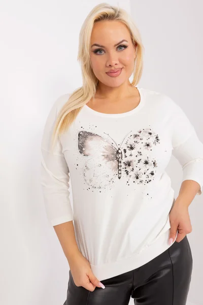 Motýlková ecru plus size dámská halenka FPrice