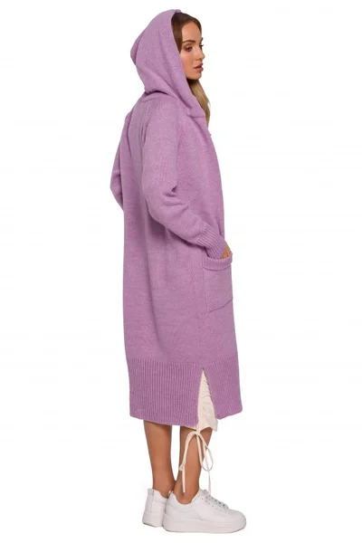 Dámský I1017R Dlouhý svetr s kapucí - lila Moe