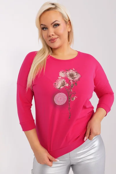 Růžová plus size dámská halenka s kamínky - FPrice