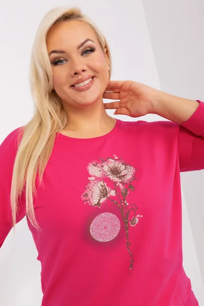 Růžová plus size dámská halenka s kamínky - FPrice