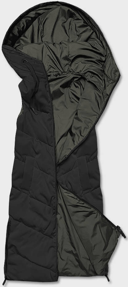 Černá-khaki dlouhá dámská oboustranná vesta V23407 SWEST, odcienie czerni XL (42) i392_21453-53