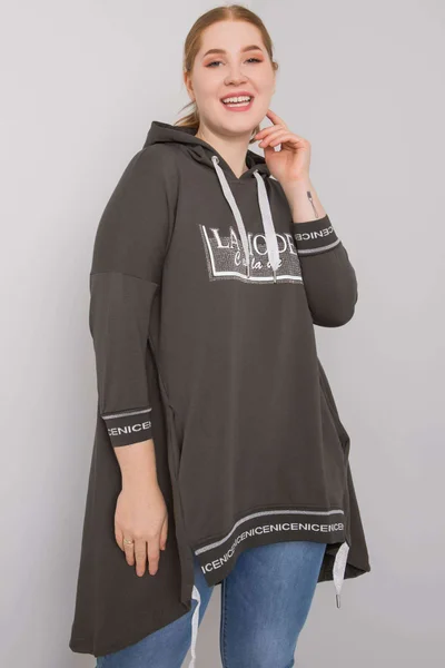 Dámská khaki plus size mikina s kapsou Fashionhunters