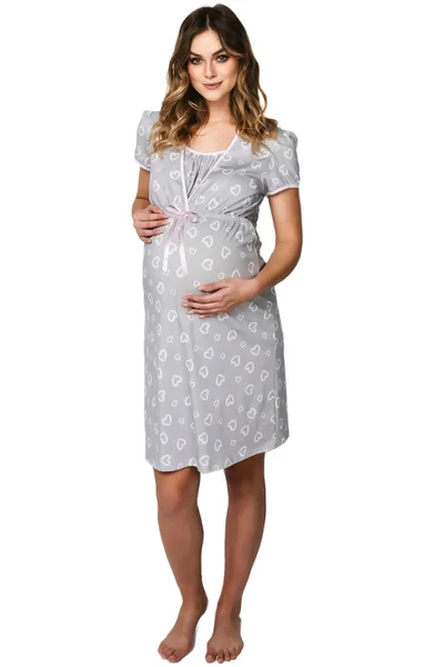 Šedá noční košile srdíčky pro těhotné Noelia Plus
