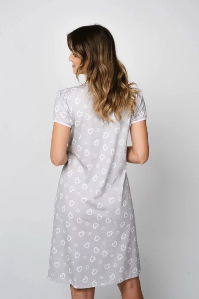 Šedá noční košile srdíčky pro těhotné Noelia Plus