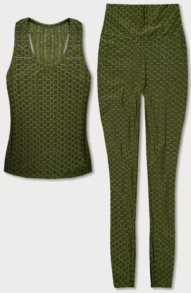 Sportovní set v khaki barvě - top a legíny od J.STYLE, odcienie zieleni XL (42) i392_22155-53