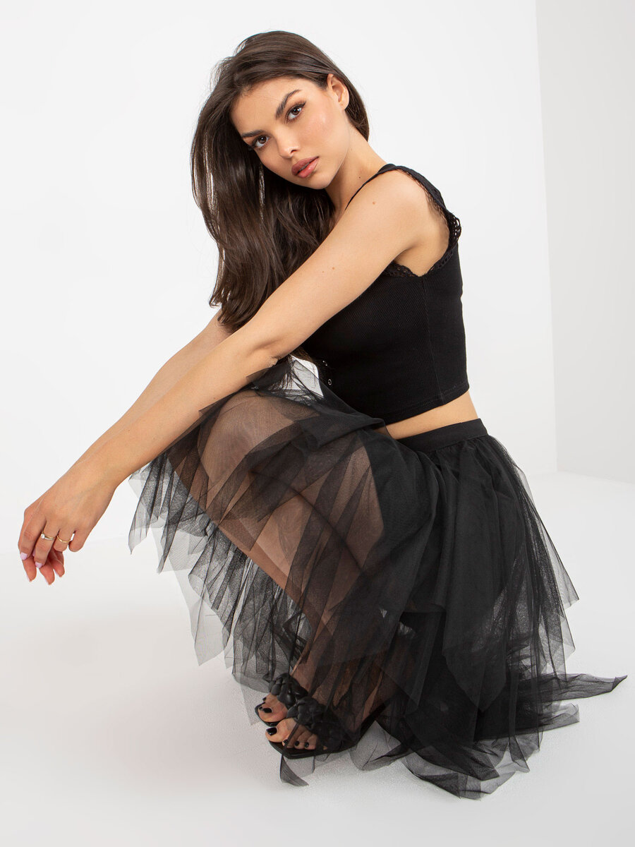 Černá tylová sukně s volánky - Elegantní večerní sukně, jedna velikost i523_2016103395866