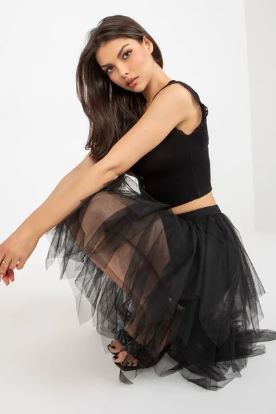 Černá tylová sukně s volánky - Elegantní večerní sukně