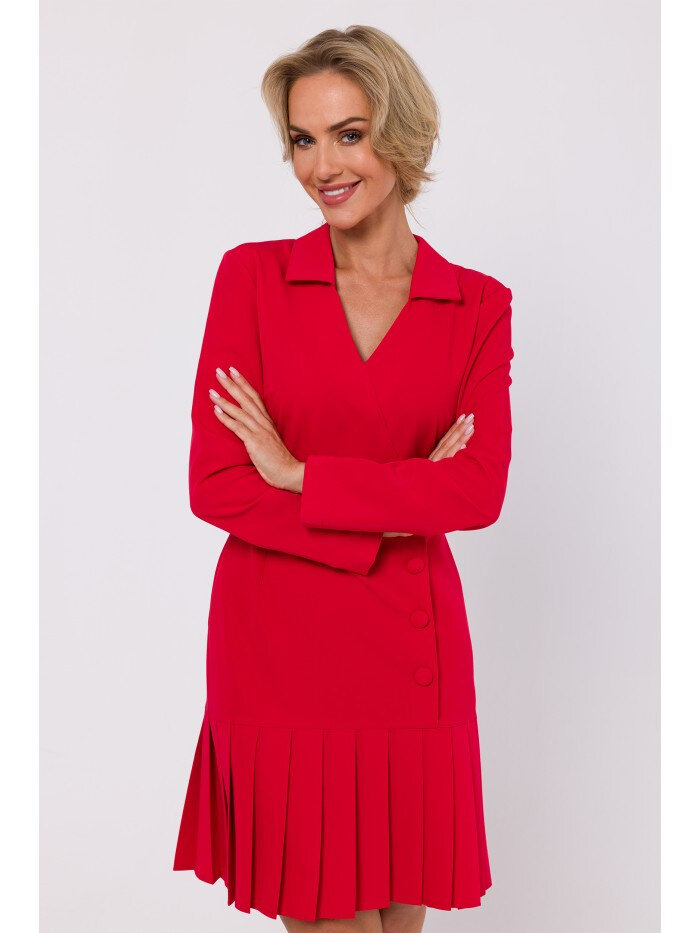 Červené šaty s plisovaným lemem - Moe Elegance, EU L i529_507519449164152865