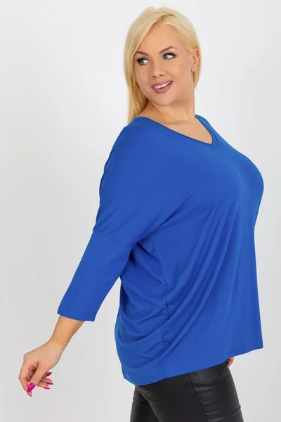 Fashionhunters Dámská Plus Size Halenka - Kobaltově Modrá