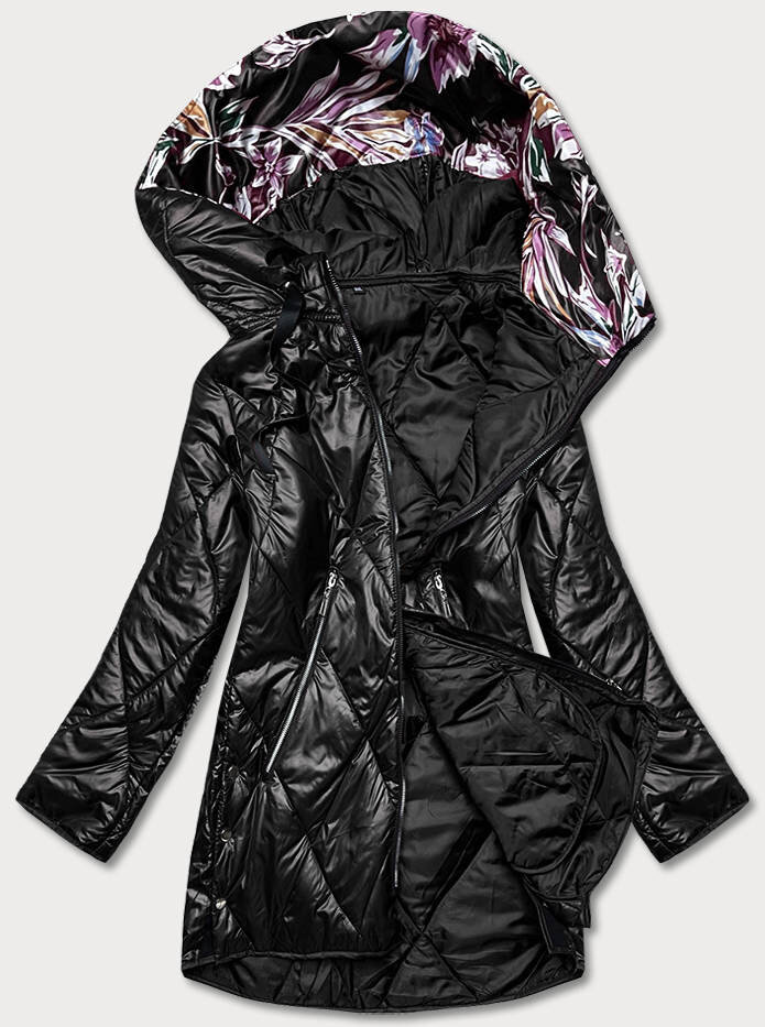 Černá bunda pro ženy s ozdobnou kapucí P04 SWEST, odcienie czerni 52 i392_21464-29