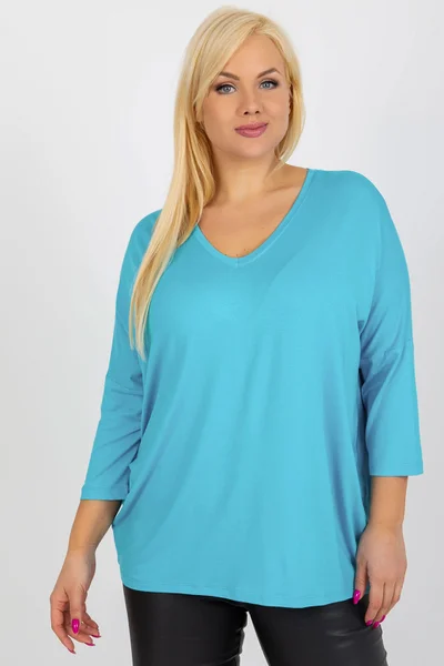 Dámská plus size modrá halenka V výstřih Fashionhunters