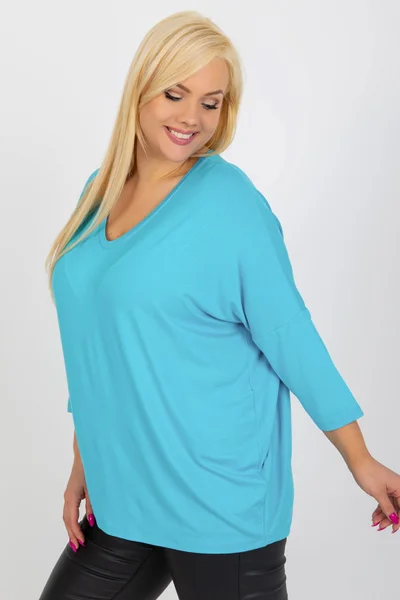 Dámská plus size modrá halenka V výstřih Fashionhunters