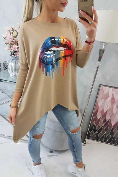 Oversize dámská halenka s duhovými rty - K-Fashion