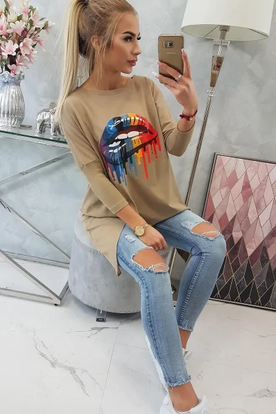 Oversize dámská halenka s duhovými rty - K-Fashion