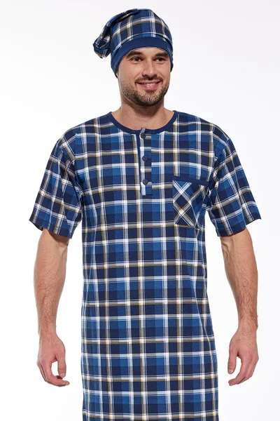 Kostkovaná pánská noční košile s krátkými rukávy Cornette