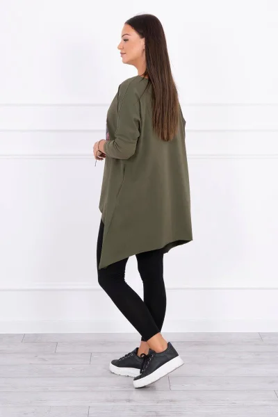 Oversize khaki halenka s duhovým potiskem rtů K-Fashion