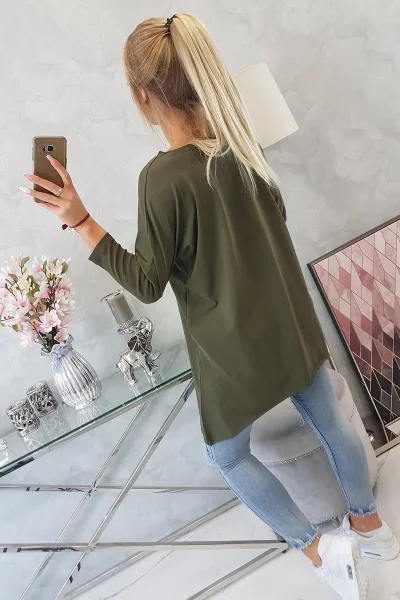 Oversize khaki halenka s duhovým potiskem rtů K-Fashion