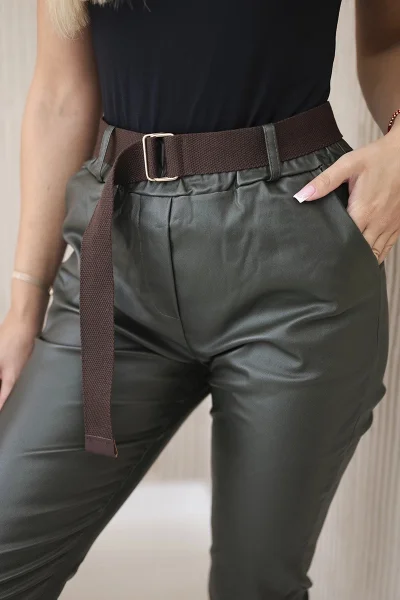 Dámské voskované khaki kalhoty s páskem K-Fashion