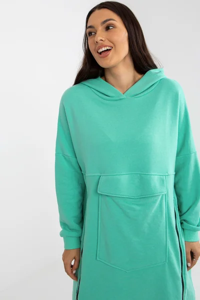 Dámská mint oversize mikina se zipy a kapsou Fashionhunters