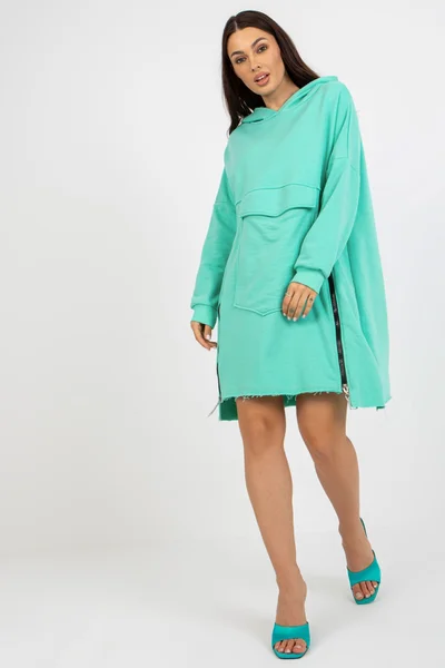 Dámská mint oversize mikina se zipy a kapsou Fashionhunters