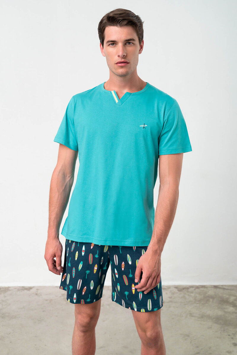 Pánské krátké pyžamo Vamp s plážovým motivem, sea baltic XL i512_18701_652_5