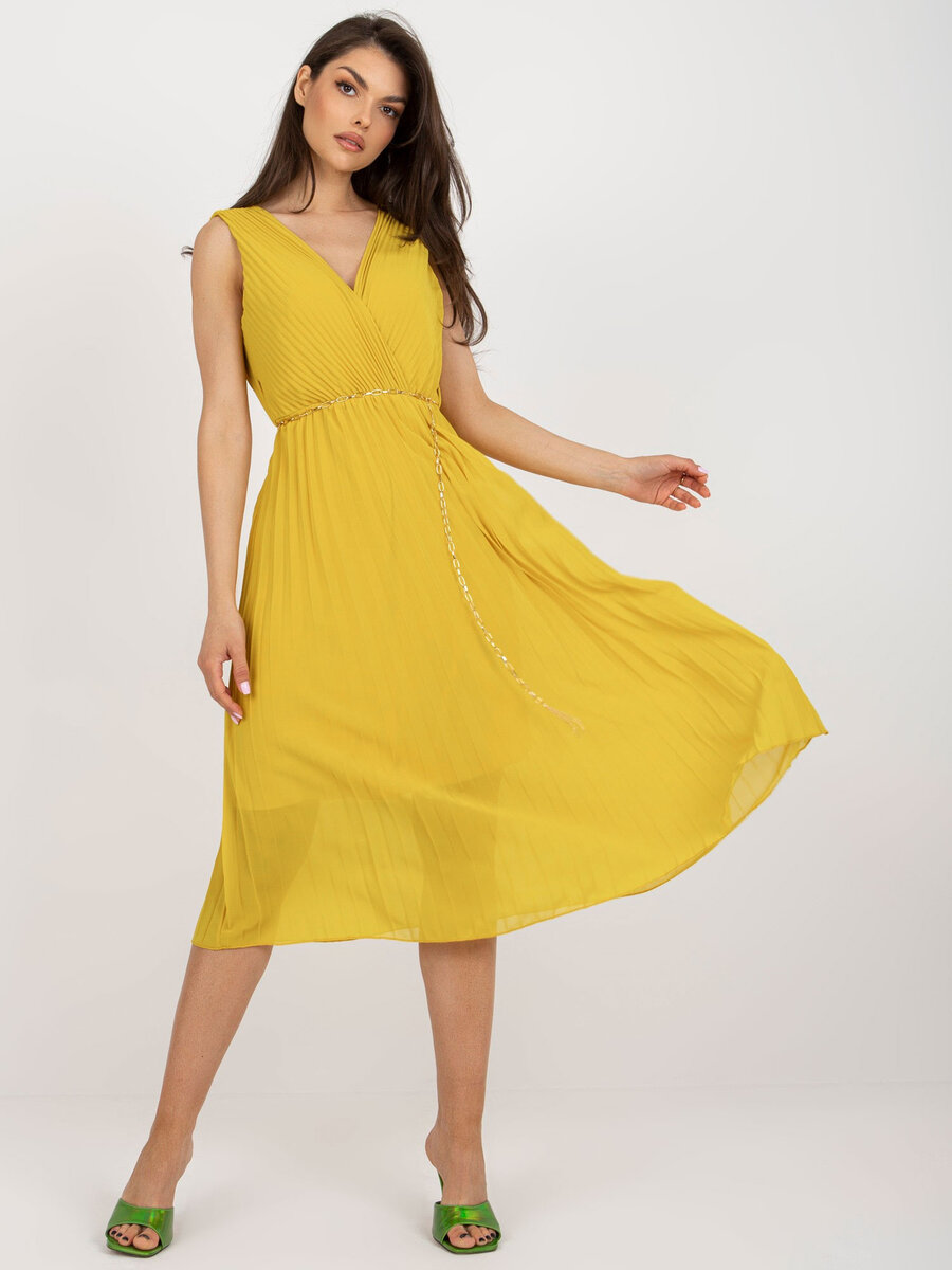 Žluté dámské šaty SK s plisovanou sukní od FPrice, jedna velikost i523_2016103394487
