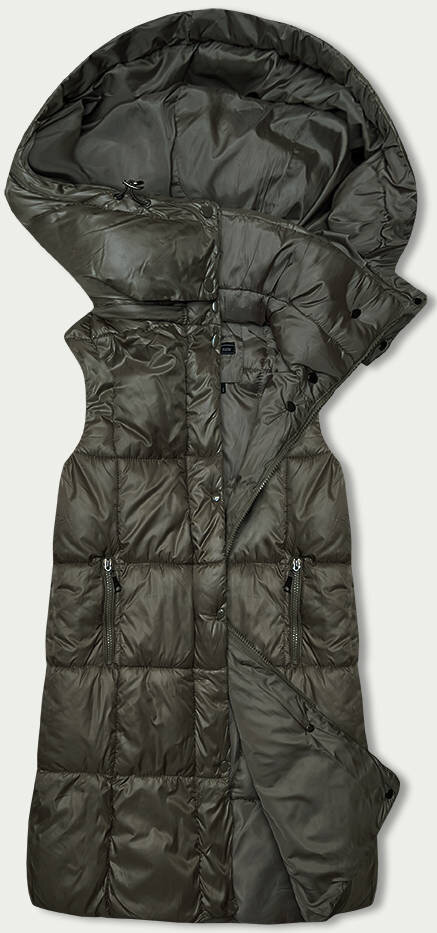 Khaki dámská vesta s kapucí od W COLLECTION, odcienie zieleni S (36) i392_22398-46