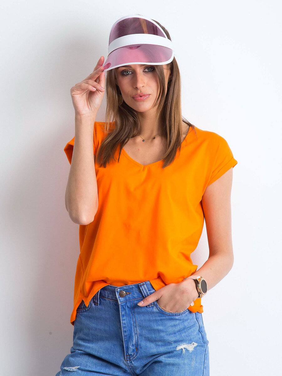 Dámské oranžové bavlněné tričko s výstřihem do V FPrice, M i523_2016102133742
