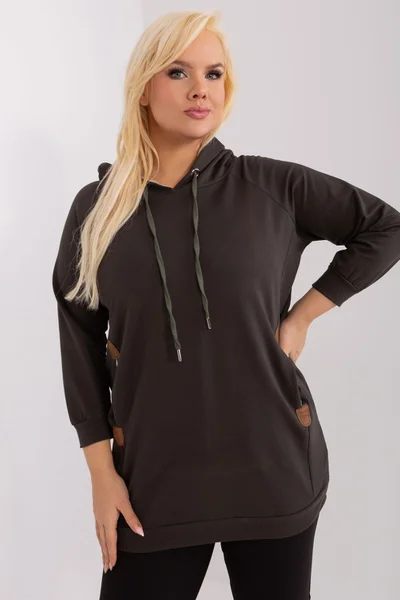 Dámská khaki plus size mikina s kapsami Fashionhunters