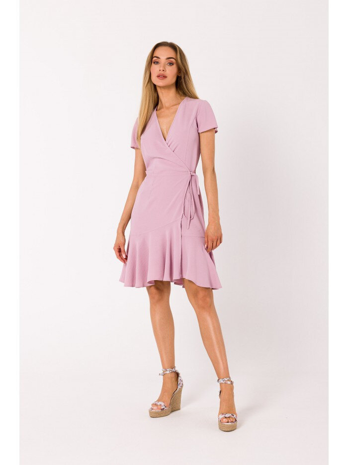 Růžové letní zavinovací šaty s volánem - Moe, EU S i529_5838930524953282561