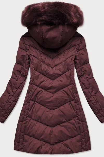 Vínová bunda na zimu pro ženy s péřovou výplní a kožešinovou kapucí Libland