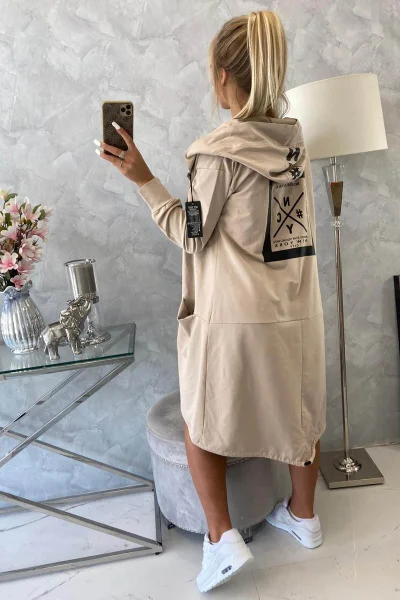 Dámská béžová oversize pláštěnka s kapucí K-Fashion