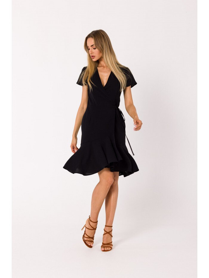 Černé letní zavinovací šaty s vázáním a volánem - Moe, EU S i529_7044228651084153900