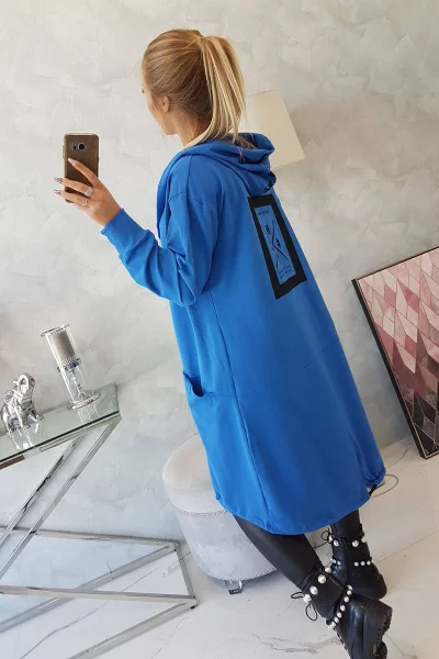 Dámská oversize modrá bunda s kapucí K-Fashion