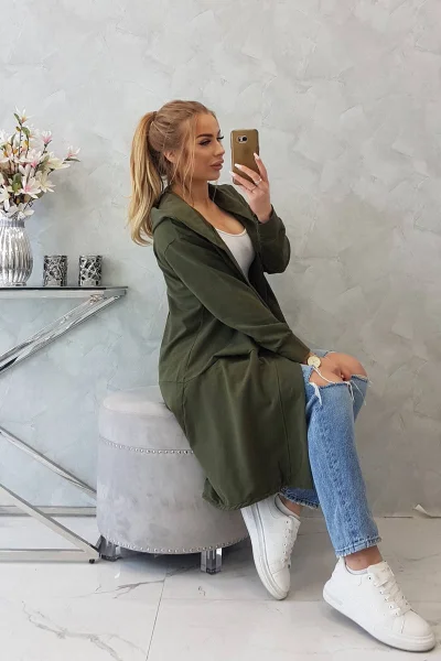 Dámská kaki bunda s kapucí - nadměrné velikosti K-Fashion