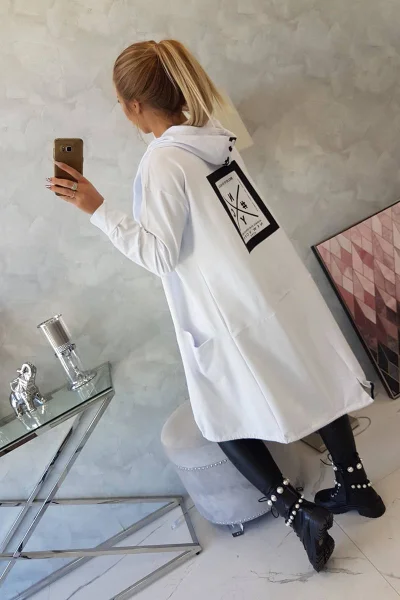 Dámská oversize pláštěnka s kapucí - bílá K-Fashion