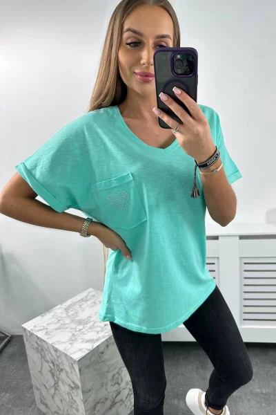 Dámská bavlněná halenka s kapsou mint od K-Fashion