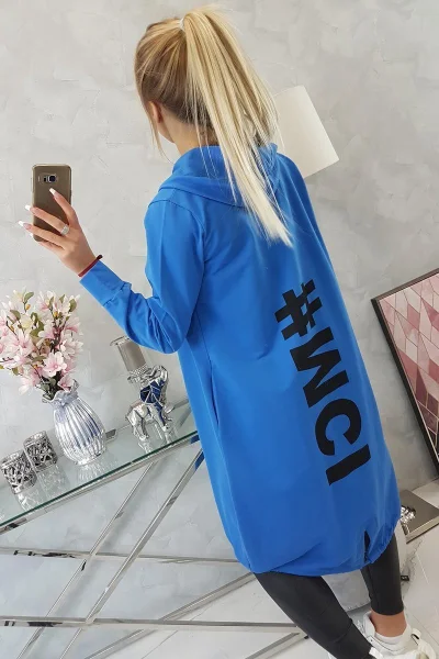 Dámská chrpově modrá oversize bunda K-Fashion s potiskem