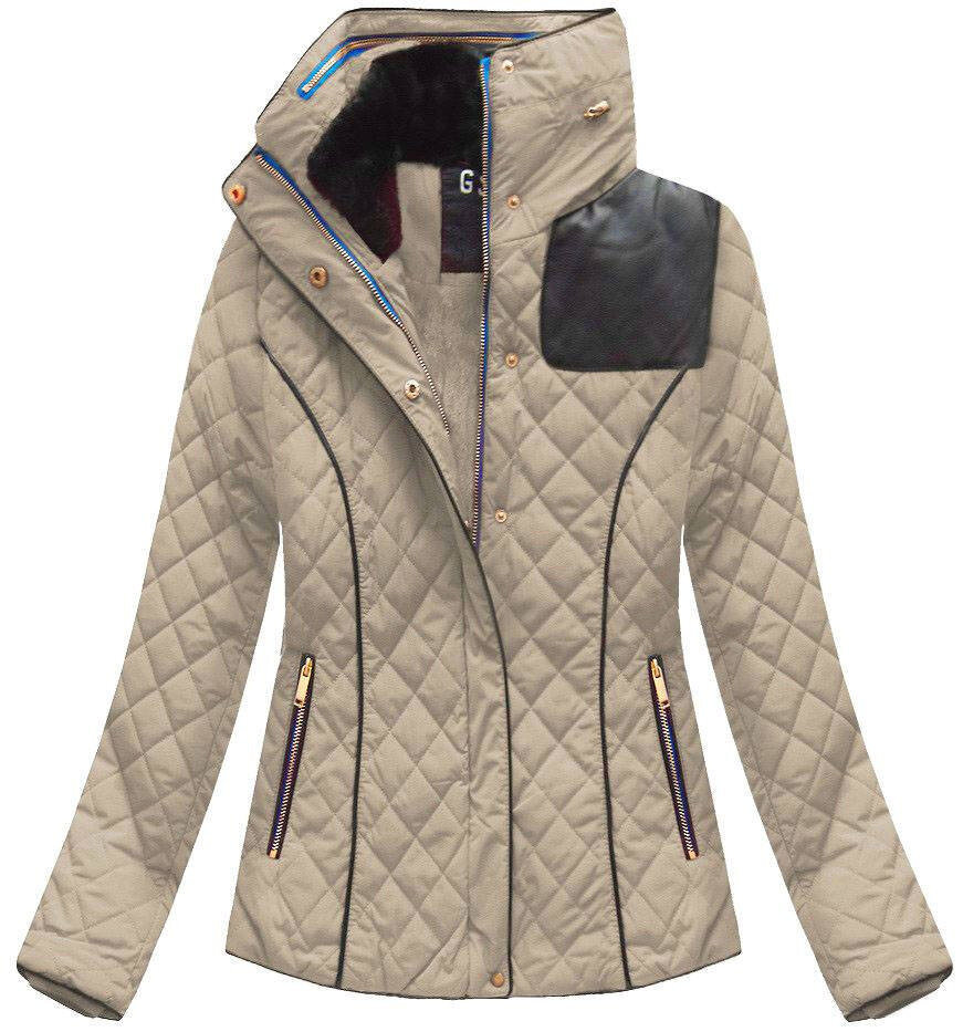 Zimní bunda pro ženy s péřovou výplní a kožešinou - Béžová královna, odcienie beżu XL (42) i392_10856-53