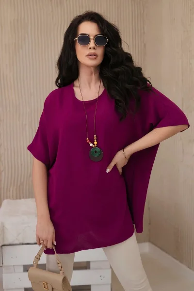 Oversized halenka s přívěskem švestková - K-Fashion