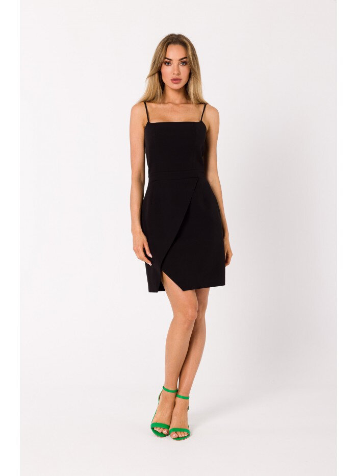 Černé koktejlové šaty s nastavitelným výstřihem a zavinovacím vzorem - Moe, EU XL i529_639596369775034626