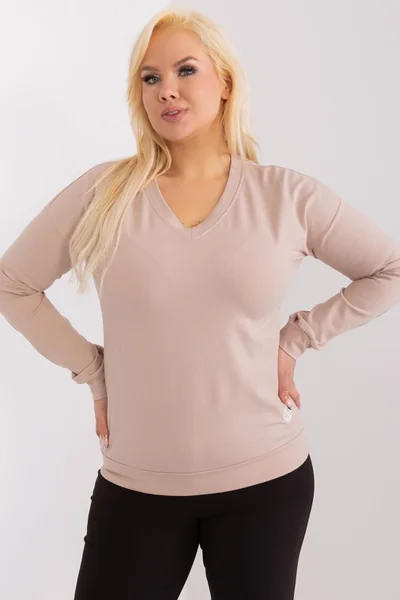 Fashionhunters Béžová Bavlněná Halenka Plus Size